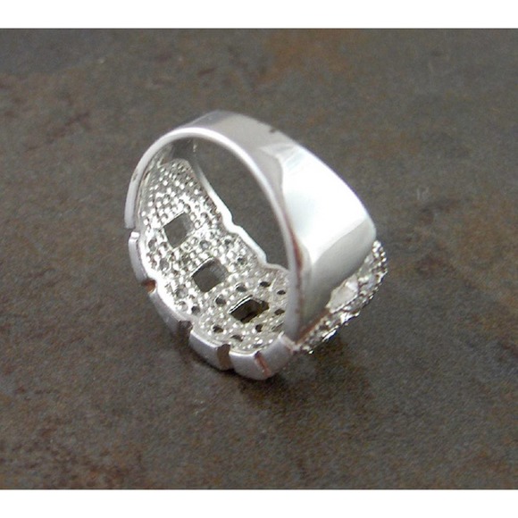Sterling Silver CZ Wide Band Ring Size 7 Geometric Pave - Picture 5 of 5